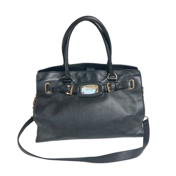 Michael Kors Hamilton Black Pebbled Leather Top Handle Satchel Crossbody Bag - Picture 13 of 13